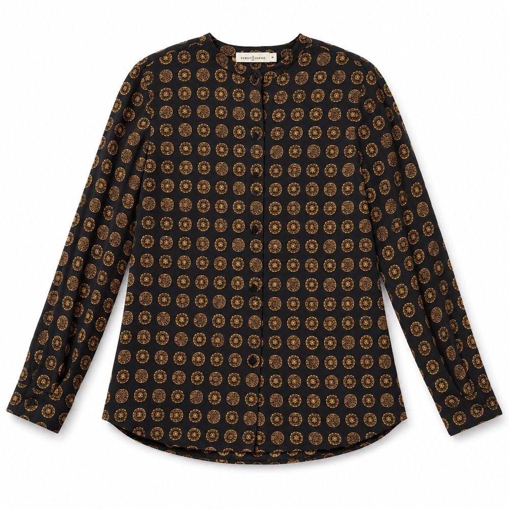 Vintage First Issue Womens 100% Silk Medallion Print Button Down Blouse Size 6